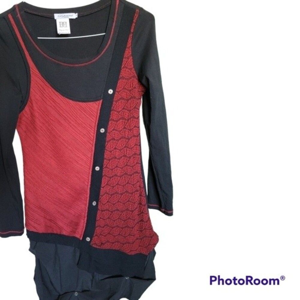 Dzhavael Couture Red and Black Funky Long Sleeve Dress - S
